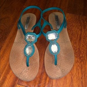 Payless Green Blue Sandals with Gemstone
